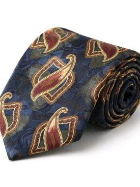 Bachrach Silk Tie Made in Italy Navy Paisley Burgundy Gold Classic Luxury
